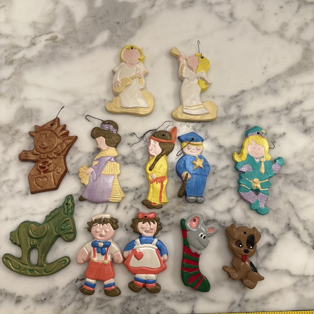 Lot Of 12 Mixed Vintage Ceramic Hand Painted Christmas Ornaments
